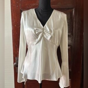 Elegant Cream Satin Blouse with long sleeves Size-8